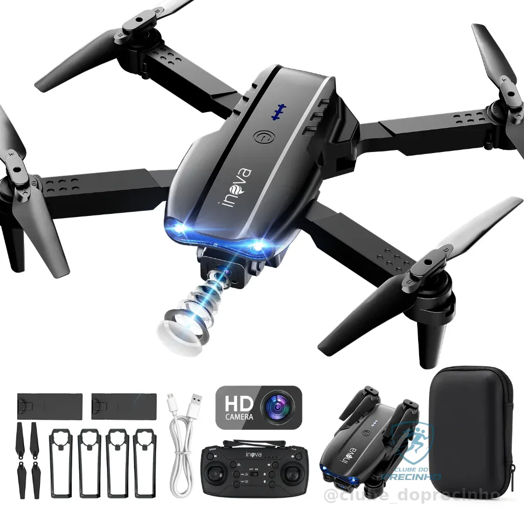INOVA Drone Com Camera Drone Profissional 1080p Alta Distância Sensores Anti Obstáculo Drone dobrável HD e 2 baterias Shopee