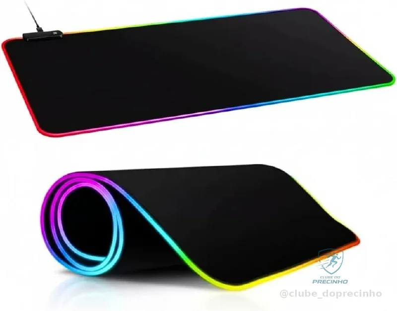 MousePad Gamer Grande 80x30cm RGB LED | Tapete Gamer com Iluminação, Base Antiderrapante em Borracha, Bordas Costuradas, Preto