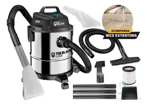 Aspirador De Pó E Água Inox Turbo 12 Litros 1200w Com Soprador E Bico Extratora Multiuso Tbac120 The Black Tools Prateado 127v