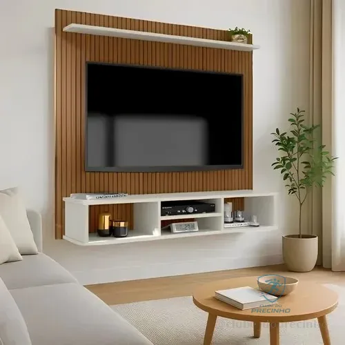Prateleira Estante Home Painel Tv Até 50 Ripado 3d Everest