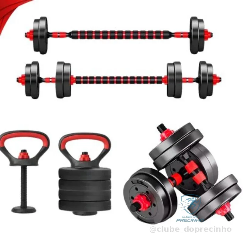 Kit Treino Funcional 10/15/20kg Halteres Barra Supino Kettlebell Preto Shopee
