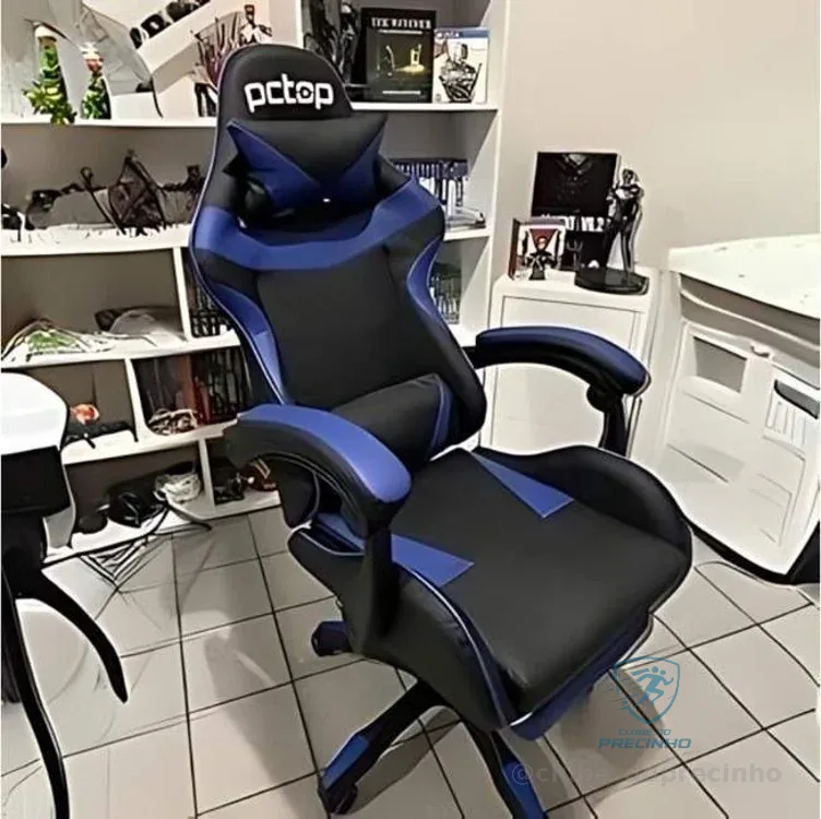 Cadeira Gamer Pctop Racer 1006 gamer ergonômica preta e azul com estofado de couro sintético Mercado Livre