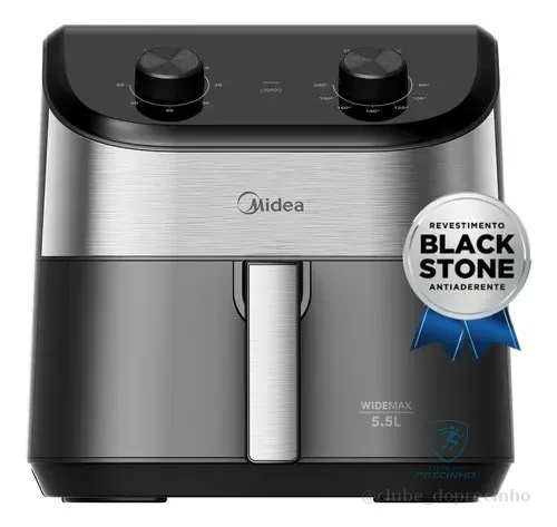 Fritadeira Air Fryer 5,5l Widemax Com Interior De Alumínio 1900w Midea Preto 127v