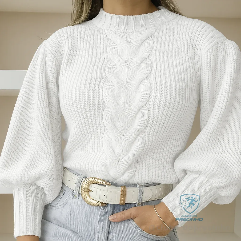 Blusa de frio feminina estilo blogueira com trança tendência 2025 blusa tricot manga bufante Shopee