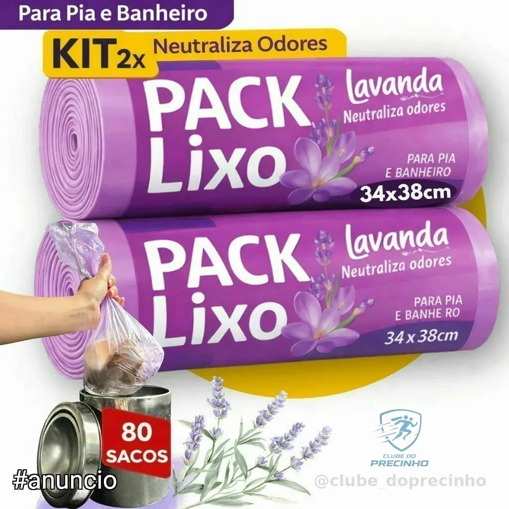 Sacos de Lixo Perfumados Lavanda | Kit 80 Sacos | Para Pia e Banheiro | 34x38cm | Neutraliza Odores