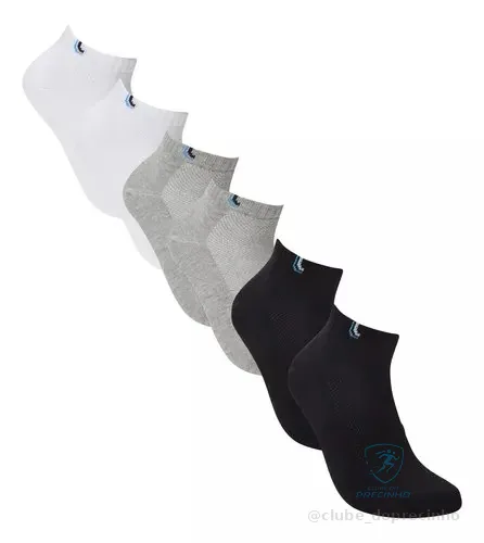 Kit 6 Pares De Meias Cano Curto Unissex Sport Lupo Branco / Cinza / Preto Liso 37-40