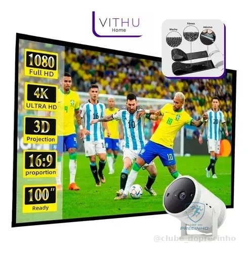 Tela De Projeção Vithu Para Projetores, 150  (2,5m X 1,5m), Full Hd, Com Velcro