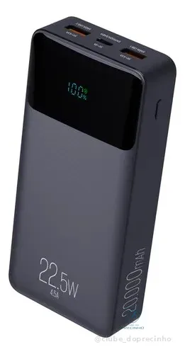Power Bank Pro 20000mah ELG Pb200bk, Bateria Portátil Universal, Carga Rápida, Display Indicador, Entradas Micro Usb E Usb-c, 2 Portas Usb-a, Pd+qc3.0, Preto