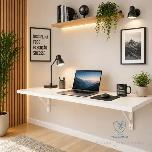 Mesa Suspensa Em Mdf Branco Estudos Home Office Computador Branco 90 Cm