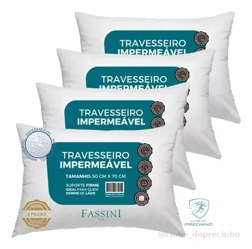 4 Travesseiros Antialérgico Impermeável 50x70 Super Macio Branco