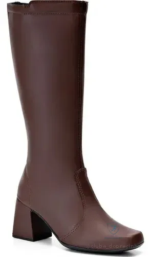 Bota Feminina Cano Alto Salto Alto Grosso Bico Quadrado