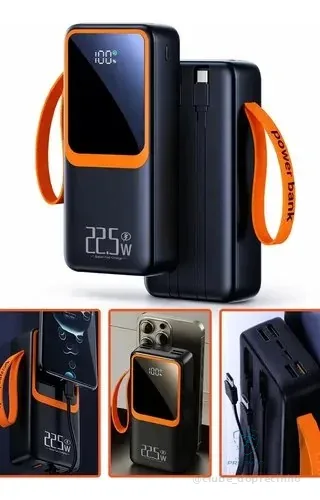Power Bank 30000mah Preto Turbo 22,5w Carregamento Rápido Usb Tipo C Lightniing Alta Capacidade Portátil Compatível Com Celular Smartphone Tablet iPad Segurança Inteligente