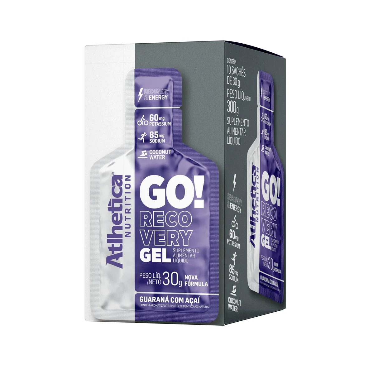 Go Energy Gel (10 Sachês) - Sabor Guaraná e Açai, Atlhetica Nutrition, Roxo