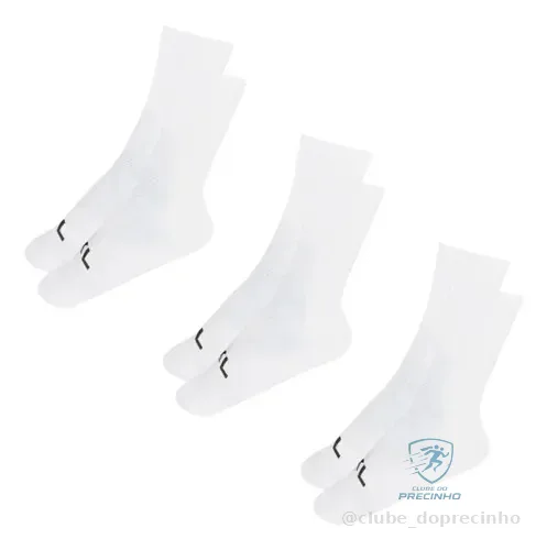 Kit 3 Pares Meias Poliamida Corrida Runing Ciclismo Academia Branco 35 - 42
