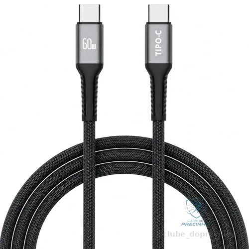 Cabo USB-C para USB-C 2 Metros 60W Turbo Carregamento Rápido — Nylon Trançado Reforçado Compatível iPhone 15/16 Samsung Galaxy Xiaomi MacBook Notebook Tablet — Preto/Branco