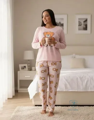Pijama de Frio Camisa e Calça de Malha Urso Rosa G (42/44) Mercado Livre