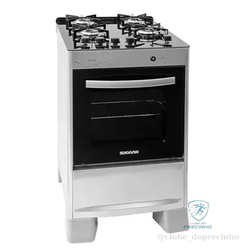 SUGGAR FOGÃO NEO GLASS PRATA MESA DE VIDRO 4 BOCAS TREMPE 6 APOIOS ACENDIMENTO AUTOMÁTICO FGVNG410PRIX
