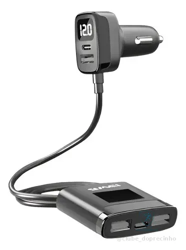 Carregador Veicular Carro Awei C-853 Usb Usb-c Com Cabo 1,5m Preto