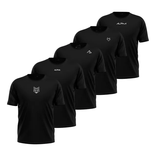 Kit 5 Camisetas Dry All Black Alpha