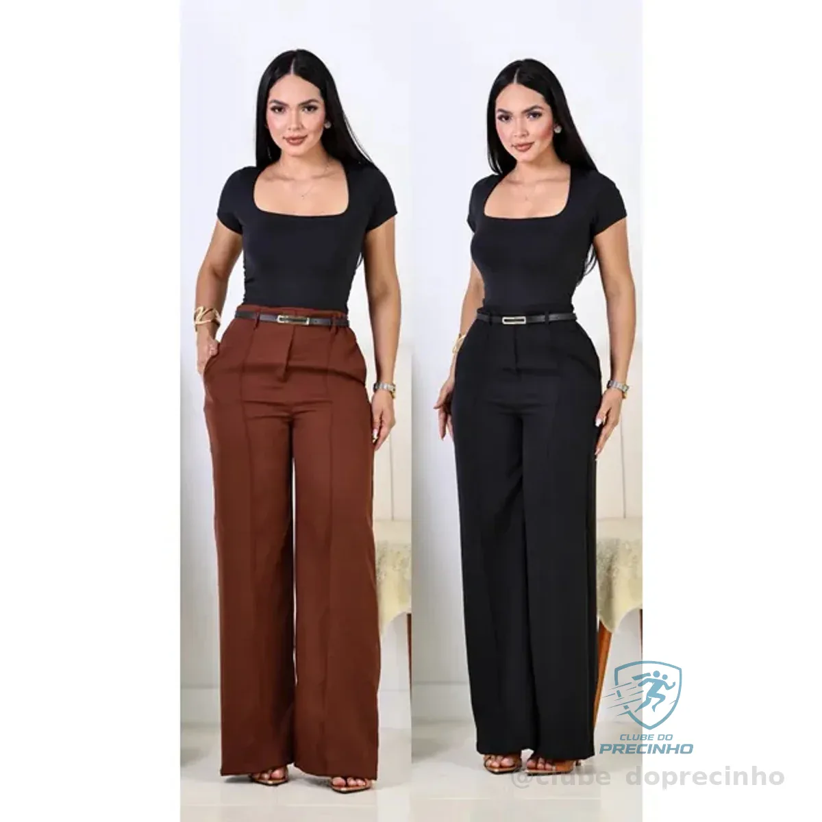 Kit 2 Calça Pantalona Feminina Alfaiataria Elegante com Cinto Mercado Livre
