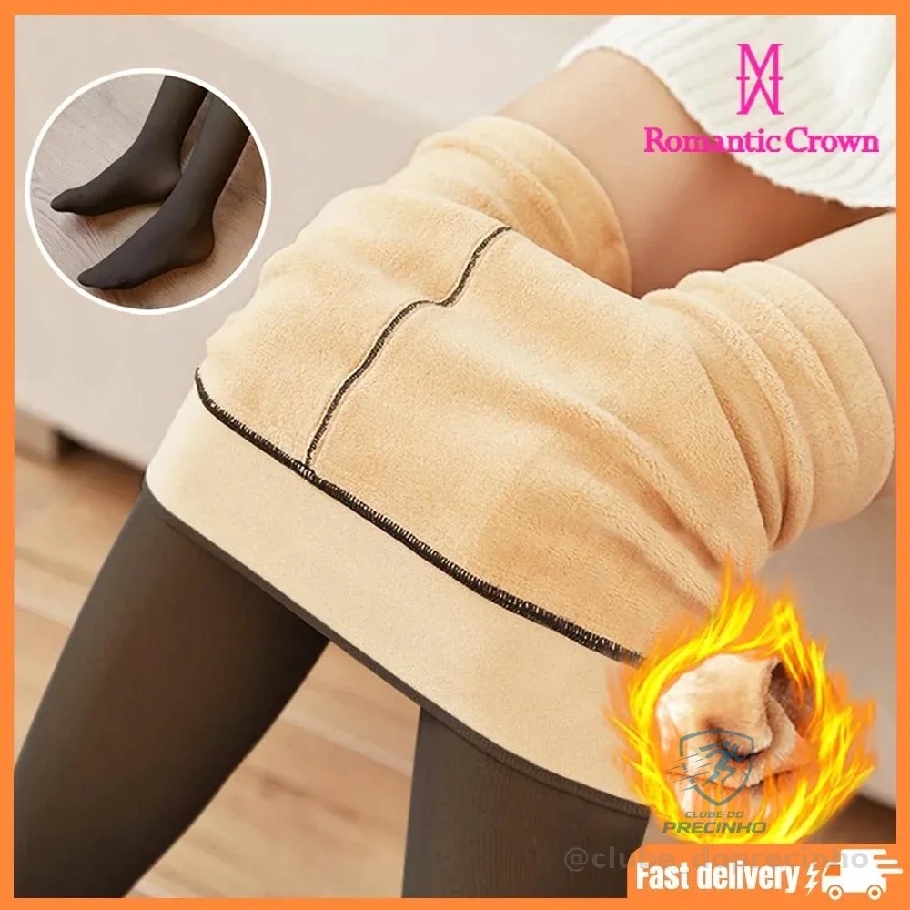 Meia-Calça Térmica Forrada Peluciada Translúcida de Lã Quente Feminina - ROMANTIC CROWN Shopee