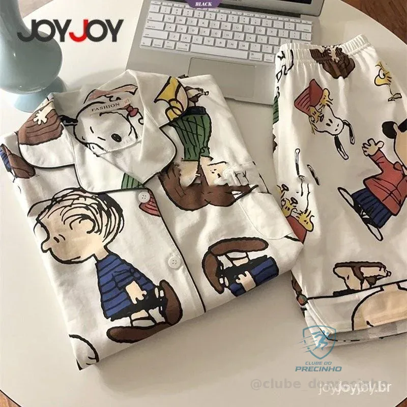 Conjunto Pijama Snoopy Charlie Brown Feminino Verão Shopee