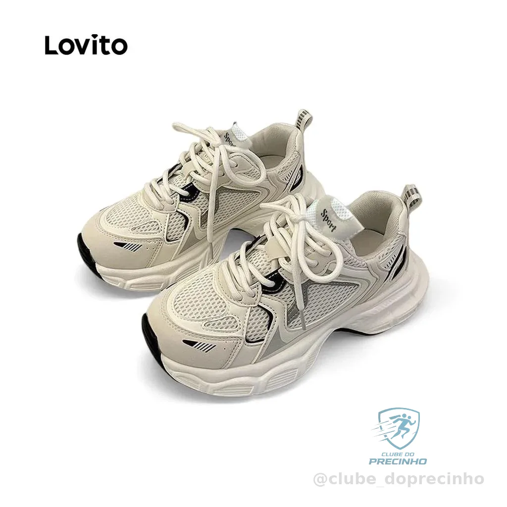 Lovito Casual Tênis Feminino Liso Respirável e Leve Sola Alta Branco LFA40382 Shopee
