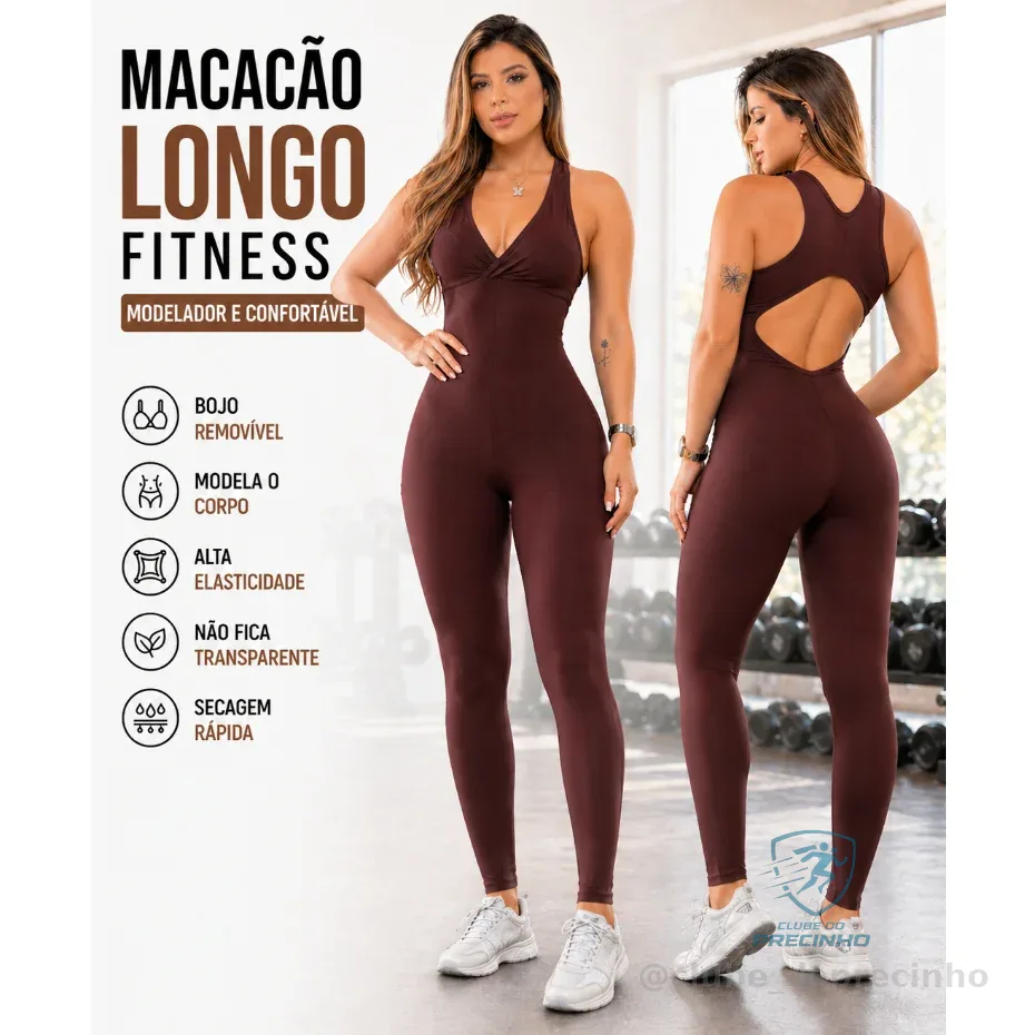 Macacão Fitness Longo  Legg Treino  Academia Zero Transparência Bojo removível Confortável Premium Shopee