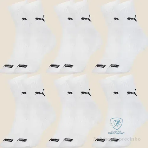 Kit 6 Pares Meias Puma De Cano Médio Sport Original Algodão
