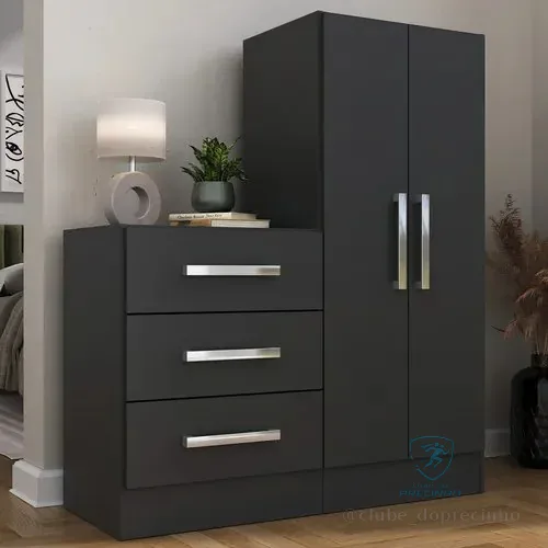 Cômoda 2 Portas 3 Gavetas Rodial Dunas Wt Preto