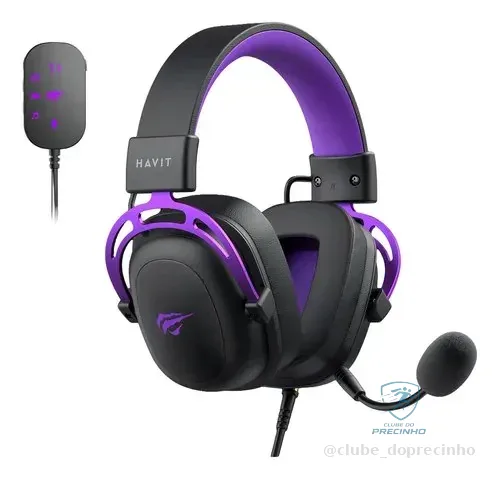 Headset Gamer Havit H2002c+u Usb P2 Drivers 53mm Cor Preto E Cor Preto E Roxo
