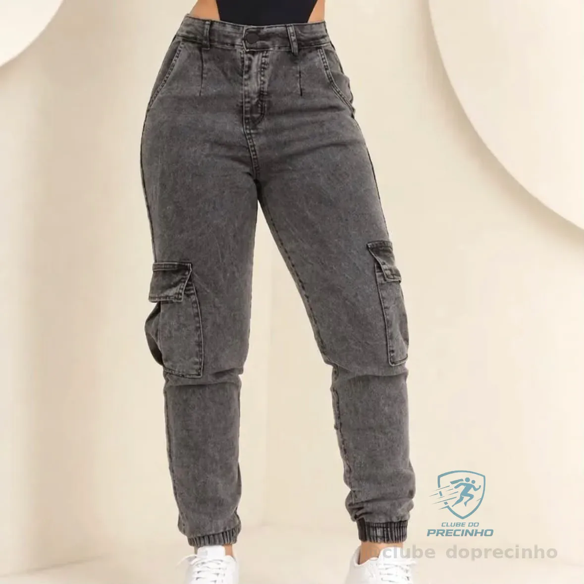 Calça Cargo Jogger Jeans Feminina Cintura Alta Com Lycra Mercado Livre
