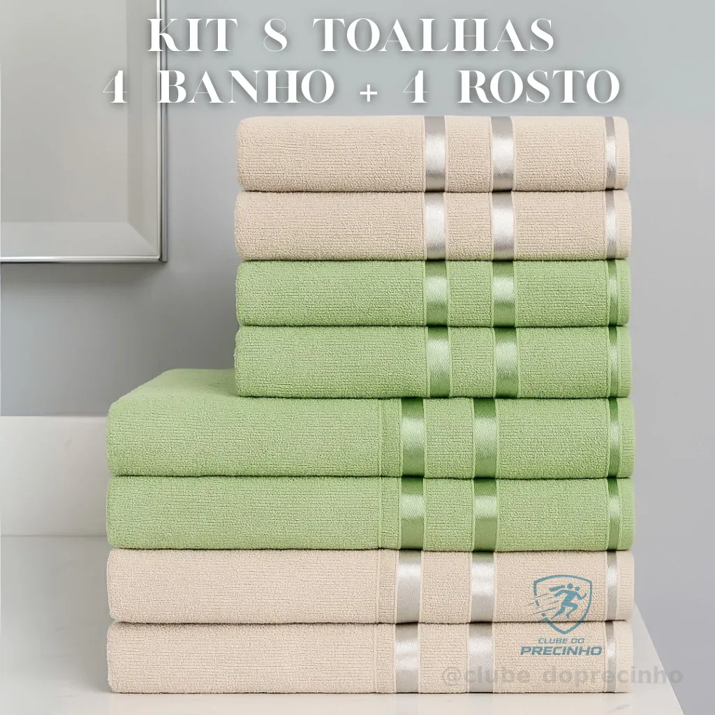 Kit 8 Toalhas Lyra (4 Banho + 4 Rosto) - 100% ALGODÃO Shopee