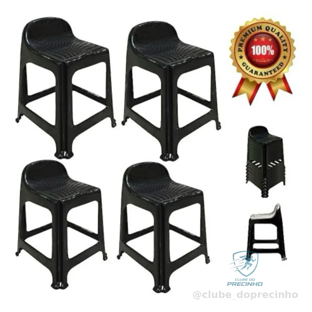 Kit 4 Bancos De Plástico Banqueta Banquinho Suporta Reforçado Confortável Cozinha Bar Com Encosto Shopee