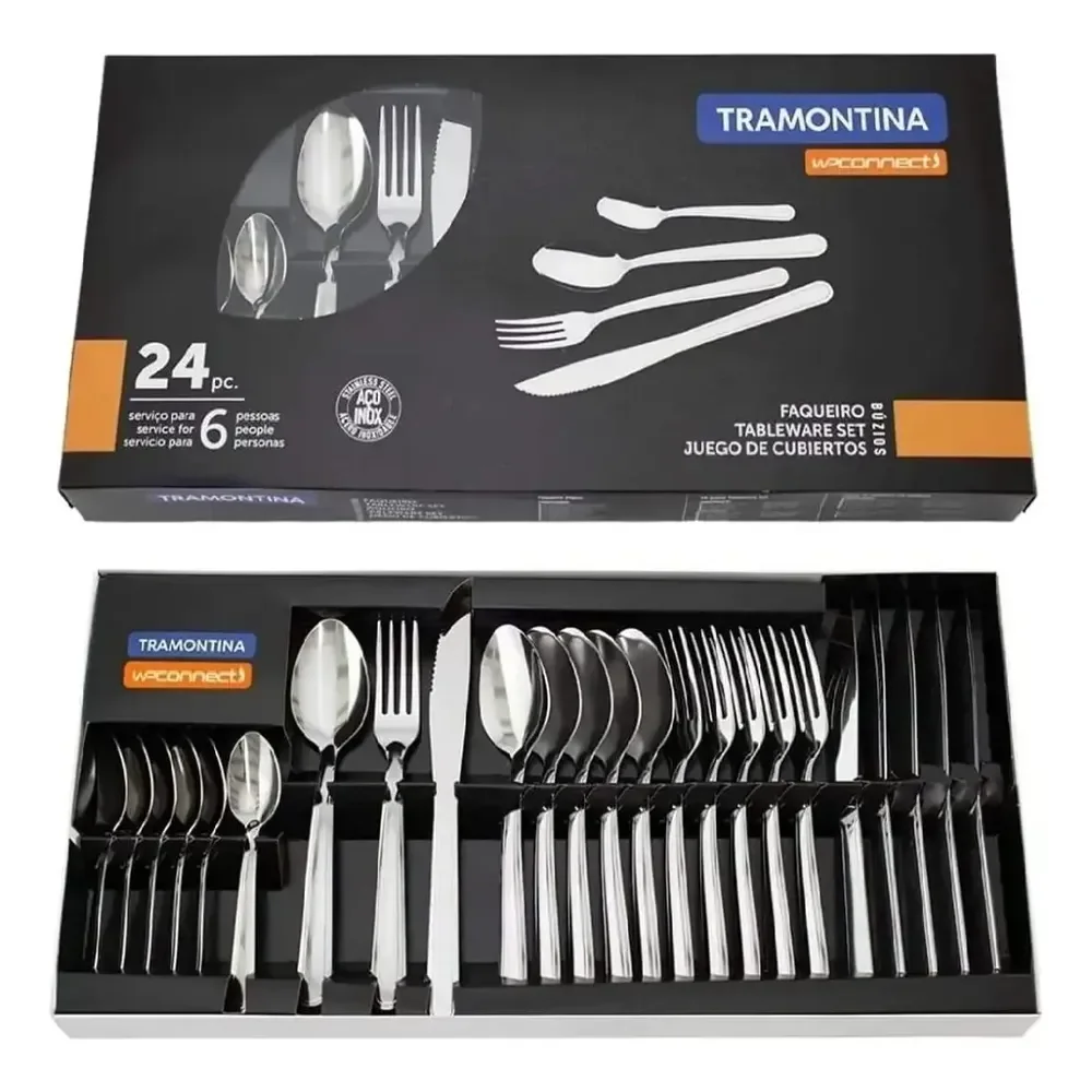 Faqueiro Tramontina Búzios Em Aço Inox Com Detalhe 24 Peças