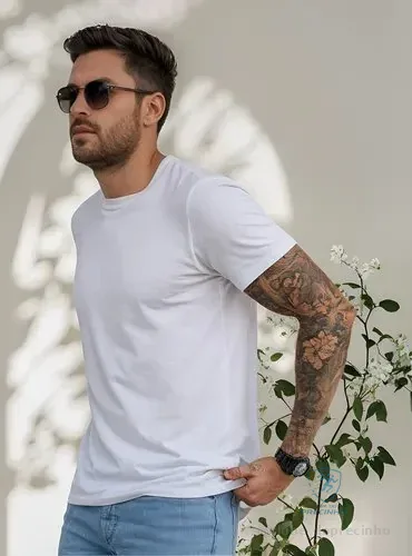 Camiseta Básica Masculina Algodão Slim Blusa Premium Lisa Branco G Liso
