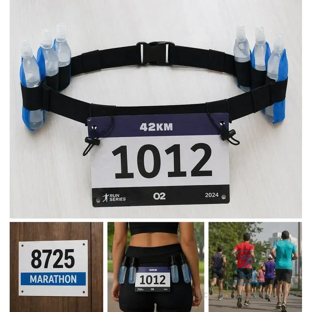 Cinto Porta Número Para Corrida Ciclismo Triathlon Gel Carbo Preto