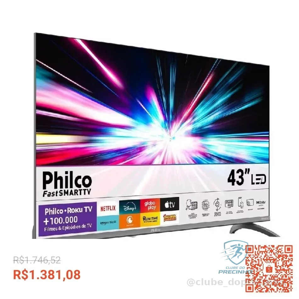 Smart TV LCD LED 43" Philco P43CRA - Full HD com Wi-Fi, 2 USB, 3 HDMI, HDR10, Roku TV, 60Hz