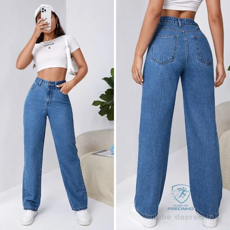 Calça Jeans Wideleg Pantalona Premium Cintura Alta Blogueira Mercado Livre