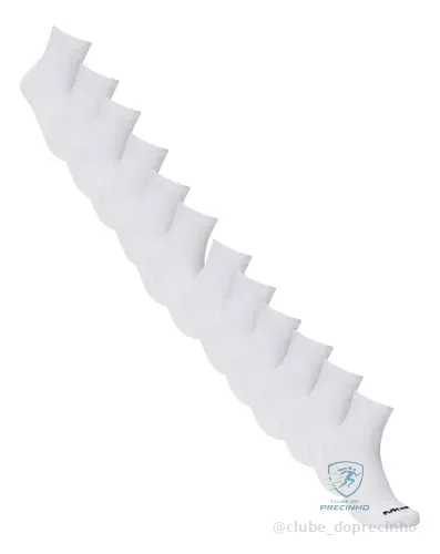 Kit 12 Meias Unissex Cano Curto Mash Branco Liso 39-44
