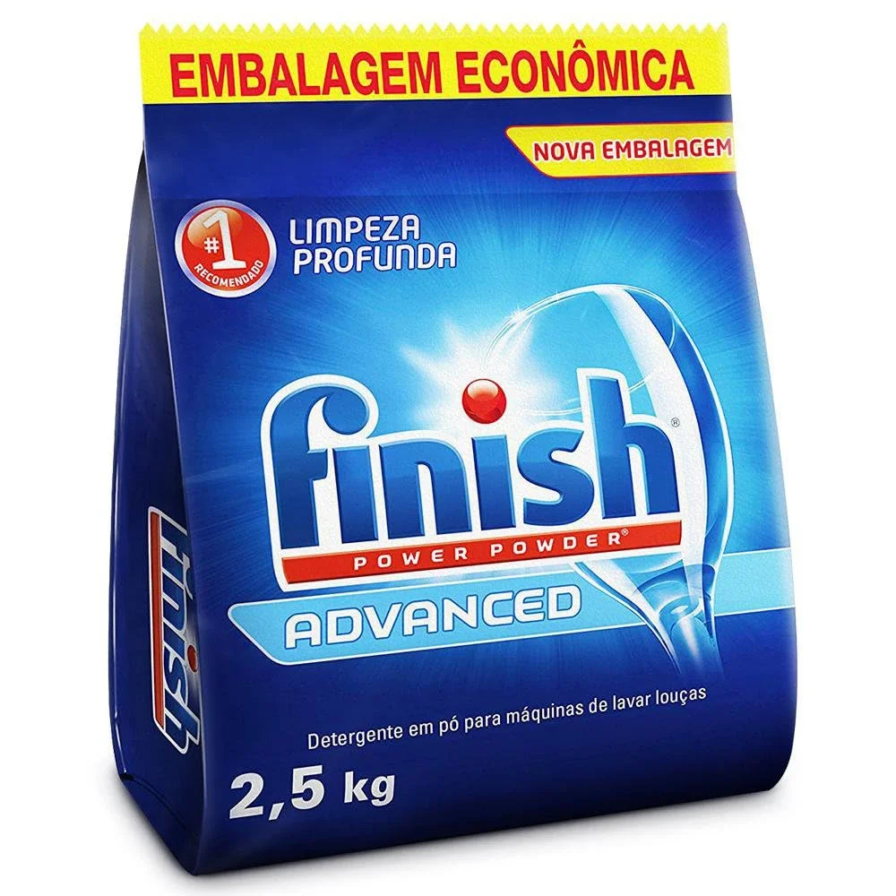 Finish Advanced Detergente para Lava Louças em Pó, Sabão Limpeza Profunda, 2,5kg