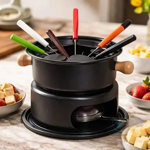 Conjunto Aparelho Fondue Queijo Chocolate 6 Pessoas Preto