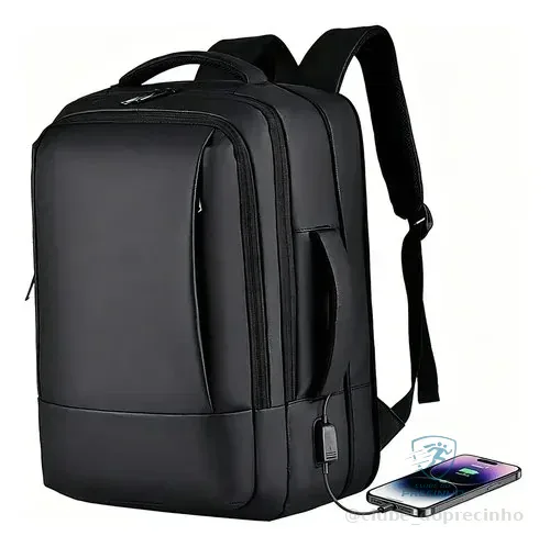 Mochila Dos Homens Com Faixa Impermeável Para Expansão Preto Liso