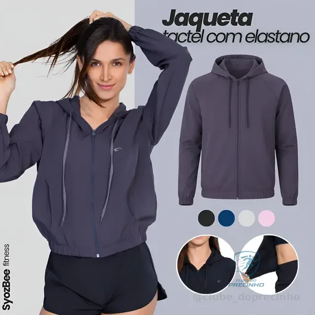 Jaqueta Feminina Corta Vento Com Capuz Semi Forrada Elastano