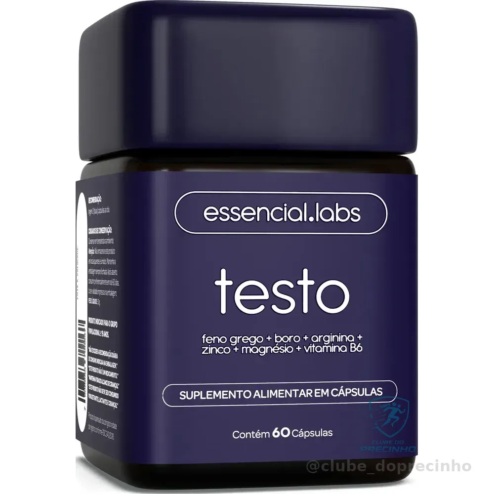 Testo Essencial - Fórmula Exclusiva Com Feno Grego + Boro + Arginina + Zma + Vitamina B6 - Precursor Da Testosterona - 60 Cápsulas Sem Sabor