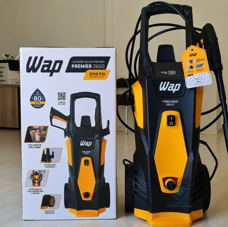 WAP Lavadora de Alta Pressão PREMIER 2600, 360L/h, com Bico Turbo, Jato em Leque e Concentrado, 2000psi 1800W 127V