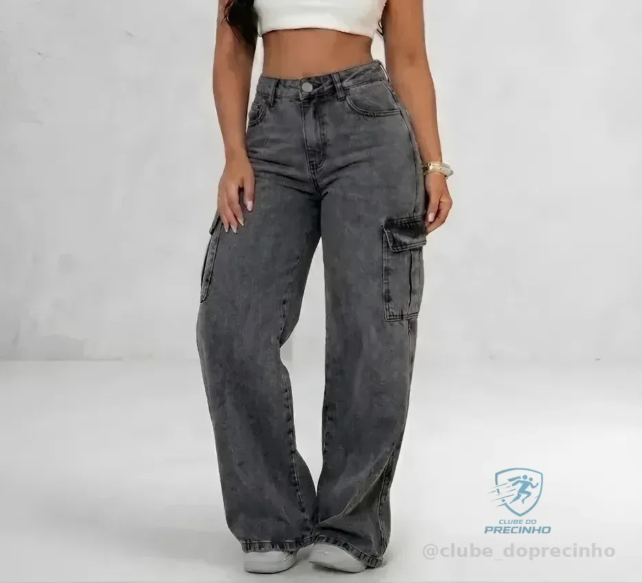 Calça Cargo Feminina Wide Leg Cintura Alta Jeans Stillger Mercado Livre