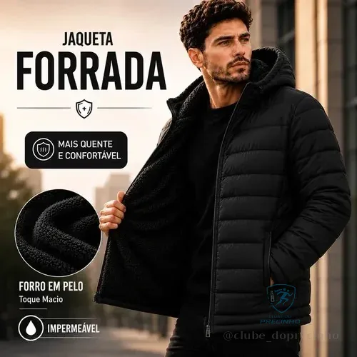 Jaqueta Bobojaco Forrada Peluciada Casaco Impermeavél Capuz Preto G