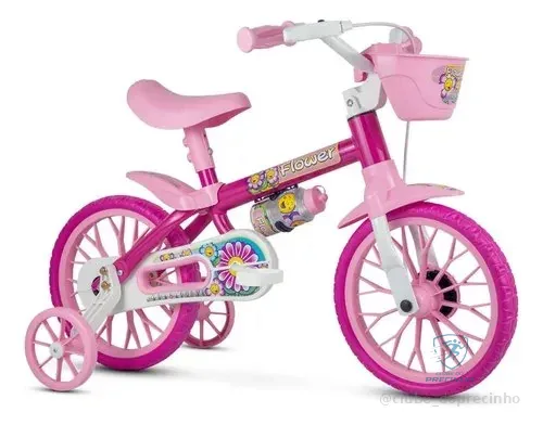 Bicicleta Rosa Nathor Flower Infantil Aro 12 Menina Cestinha