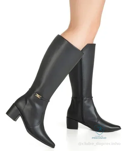 Bota Feminina Gigil Cano Alto Salto Bloco Detalhe Metalizado